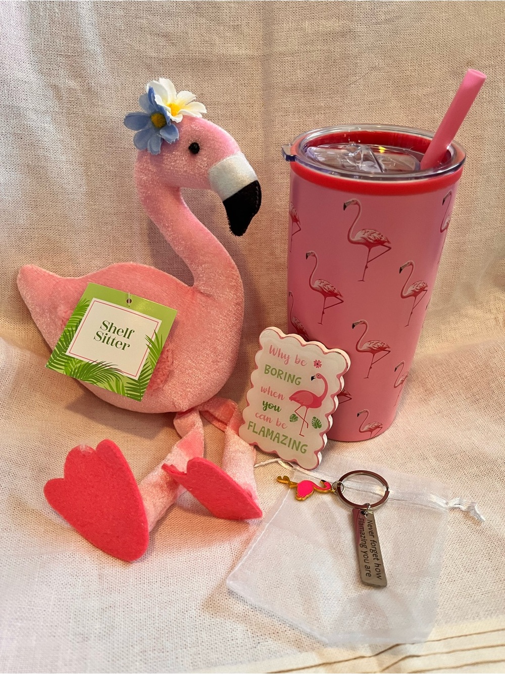 Shelf Sitter Pink Flamingo Plush & Tumbler Bundle